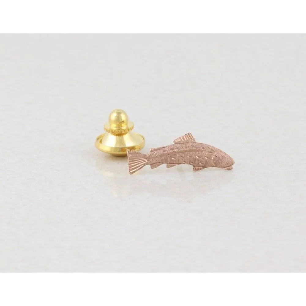 10k Rose Gold Tie Tack Trout Bass Salmon Fish Mens Lapel Pin